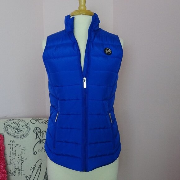 NWT! Michael Kors Blue Women's Puffer Vest XS - Picture 2 of 15